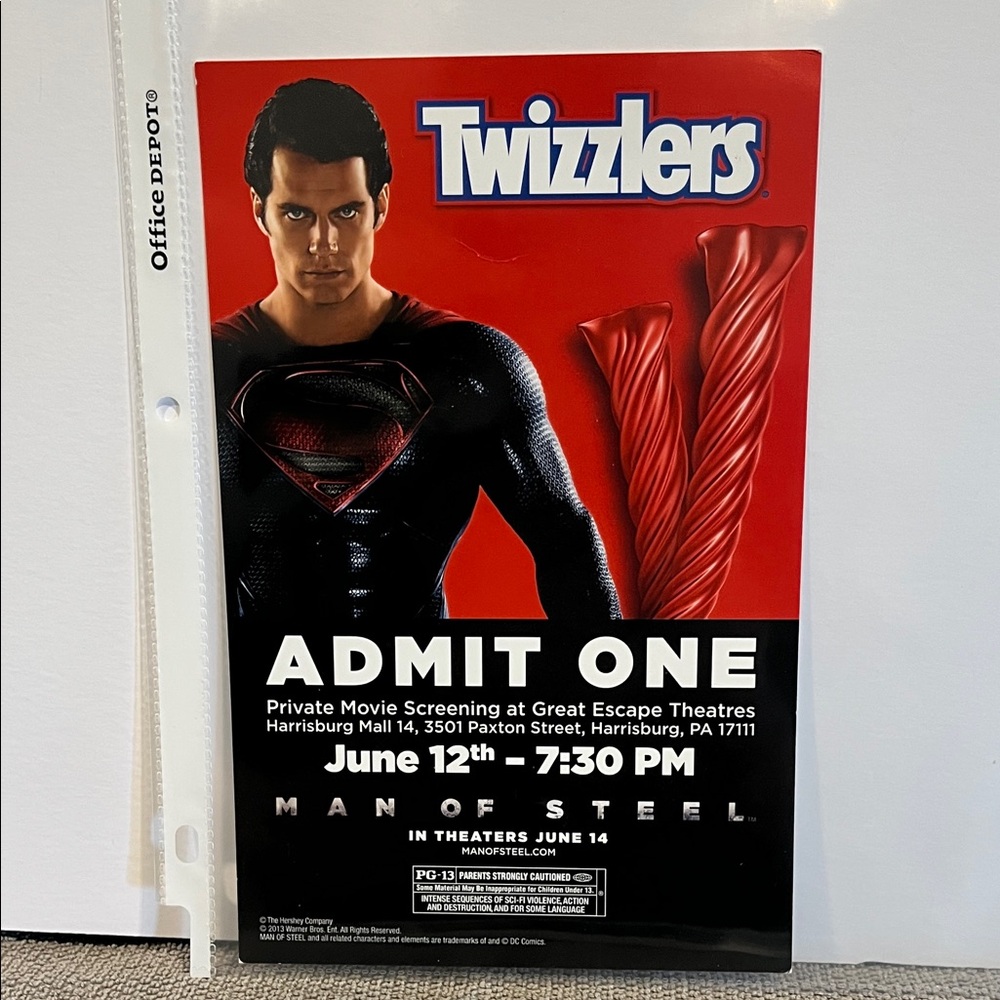 Man of Steel (Superman) Oversized Private Movie Screening Ticket - Twizzlers